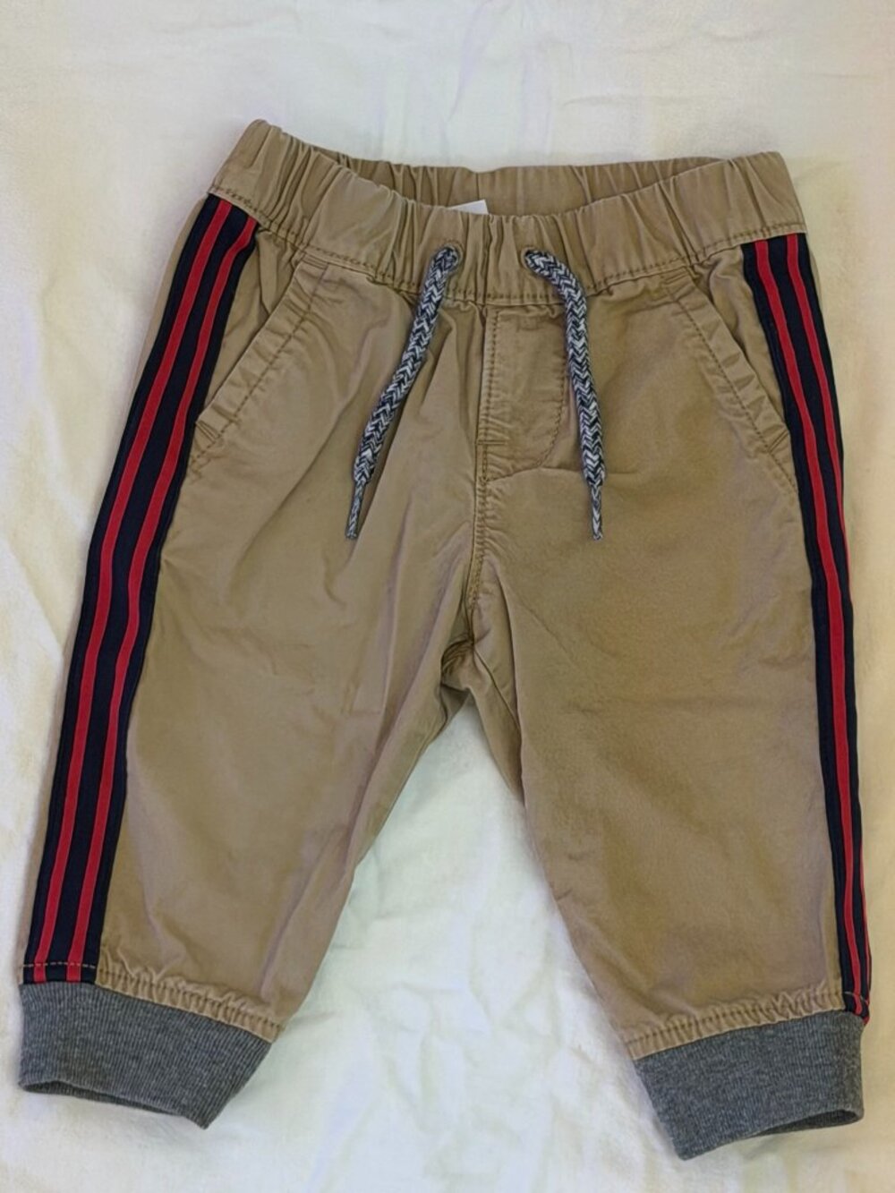 Cute Khaki Pants with Red Racing Stripe
